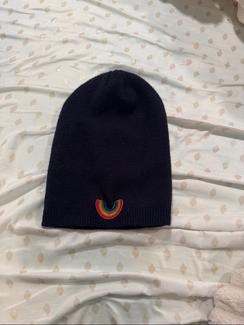 Kids aviator nation Black Knit Beanie with Rainbow Accent